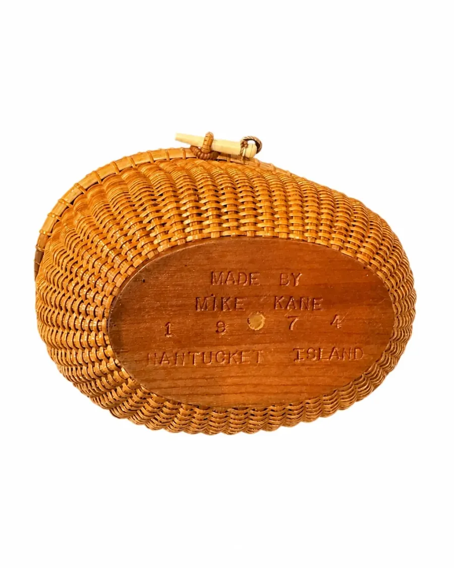 Underside of the Nantucket lightship basket with its inscription