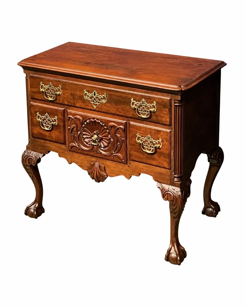 Chippendale mahogany lowboy isolated on a white background