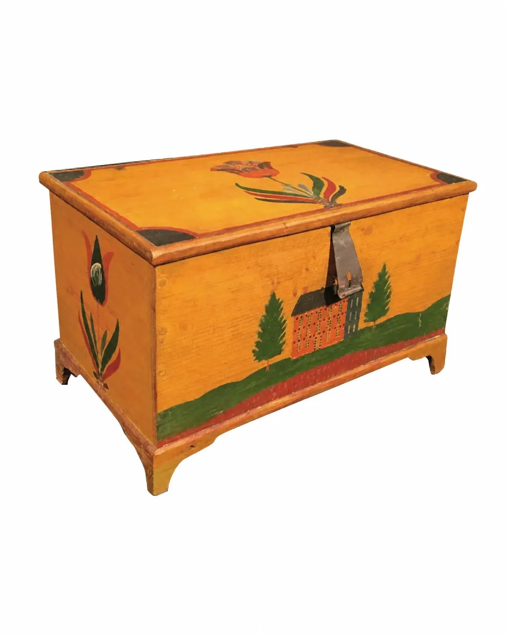 19th-century Lancaster County painted miniature chest attributed to the Weber family, isolated on a white background