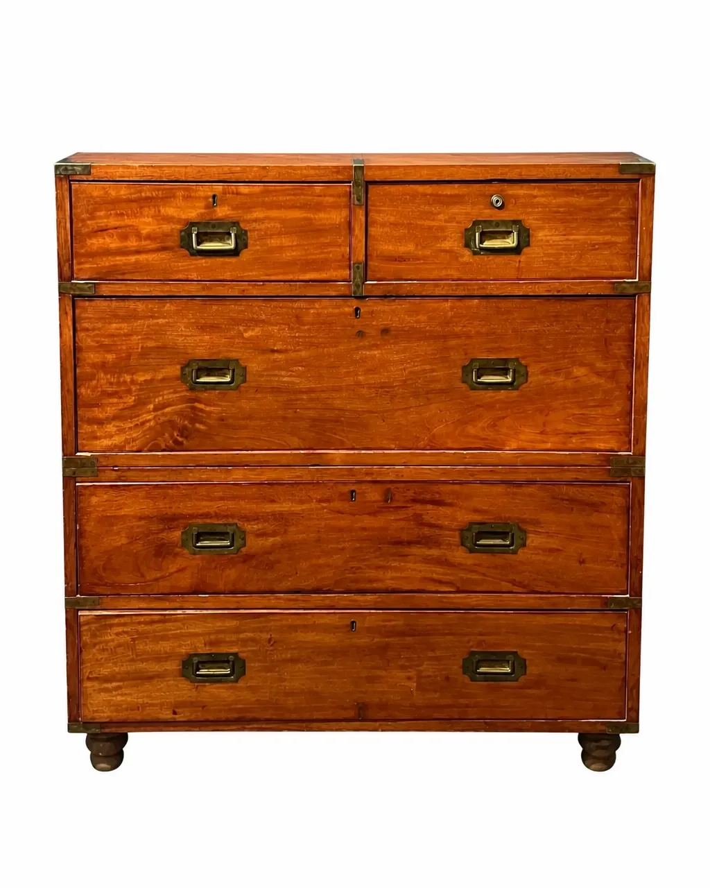 19th-century mahogany campaign chest isolated on a white background
