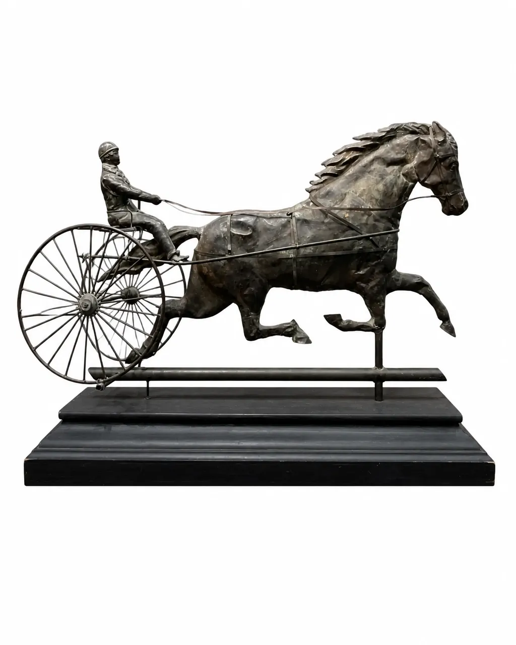 19th-century copper sulky race-horse weathervane isolated on a white background